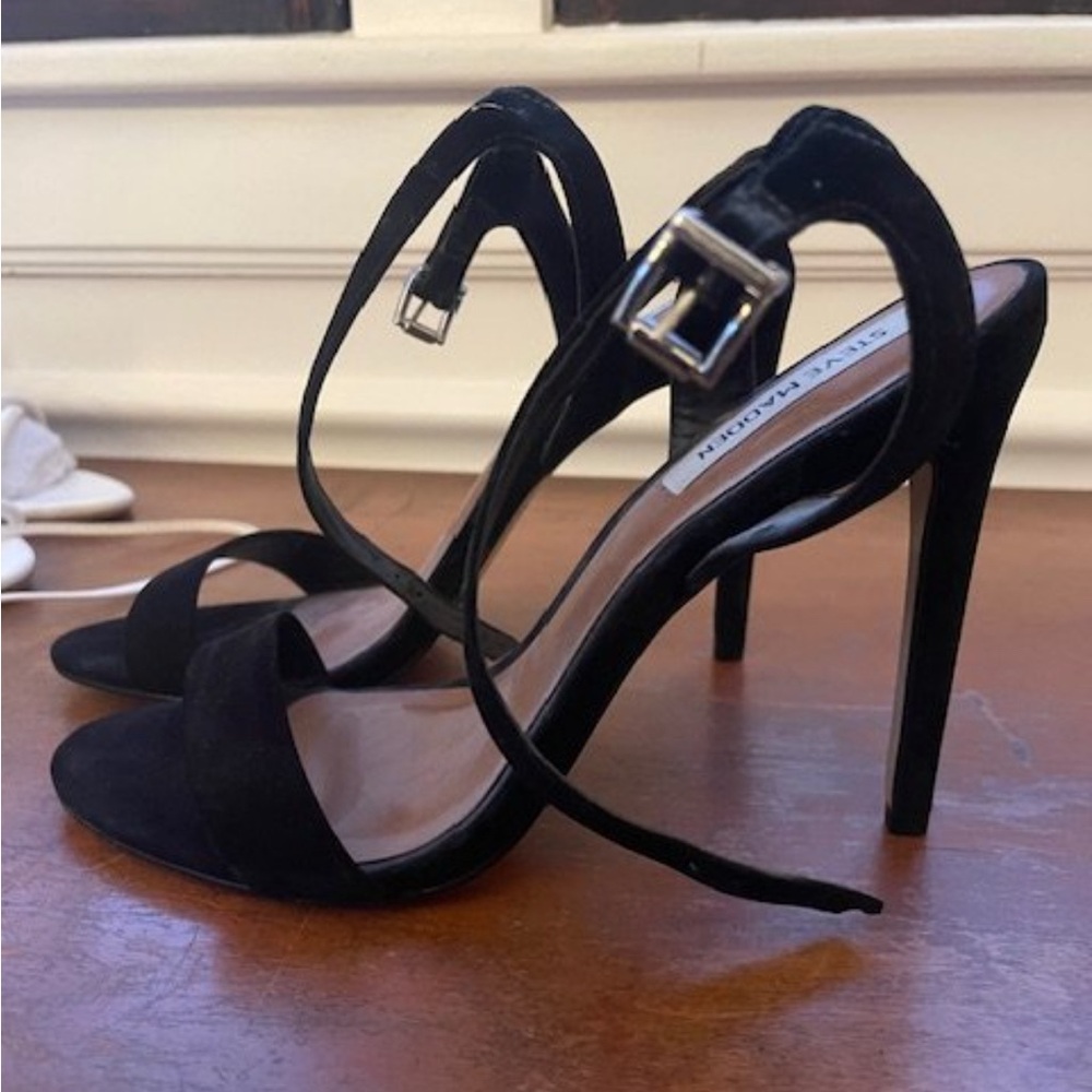 Steve Madden Black Suede Ankle Strap Stiletto Sandals